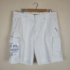 Polo Ralph Lauren Shorts Men 38 White Graphic Cargo Utility Pockets Twill Preppy